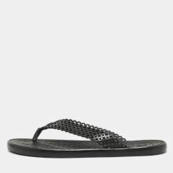 Pre Owned Louis Vuitton Black Leather Thong Flat Sandals Size 39.5