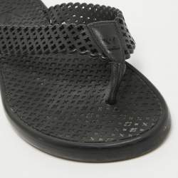 Pre Owned Louis Vuitton Black Leather Thong Flat Sandals Size 39.5
