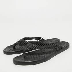 Pre Owned Louis Vuitton Black Leather Thong Flat Sandals Size 39.5