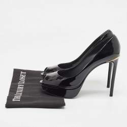 Louis Vuitton Black Patent Leather Peep Toe Platform Pumps Size 36.5