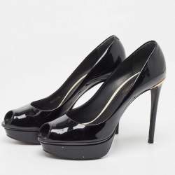 Louis Vuitton Black Patent Leather Peep Toe Platform Pumps Size 36.5