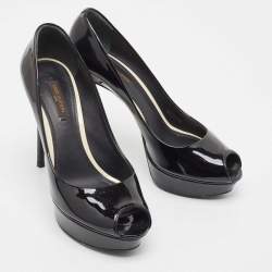 Louis Vuitton Black Patent Leather Peep Toe Platform Pumps Size 36.5