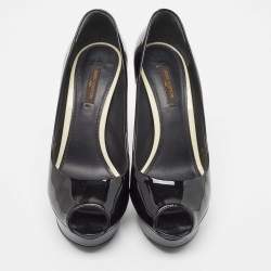 Louis Vuitton Black Patent Leather Peep Toe Platform Pumps Size 36.5