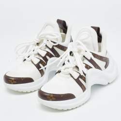 Pre Owned Louis Vuitton White Nylon and Monogram Canvas Archlight Sneakers Size 35