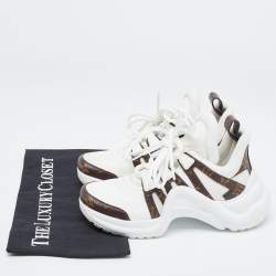 Pre Owned Louis Vuitton White Nylon and Monogram Canvas Archlight Sneakers Size 35