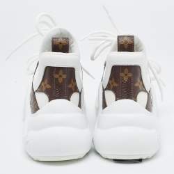 Pre Owned Louis Vuitton White Nylon and Monogram Canvas Archlight Sneakers Size 35