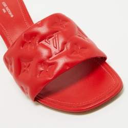 Louis Vuitton Red Monogram Embossed Leather Revival Slide Sandals Size 40