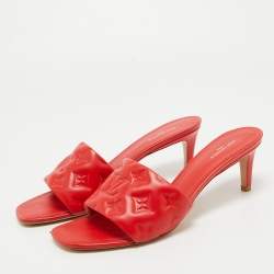 Louis Vuitton Red Monogram Embossed Leather Revival Slide Sandals Size 40