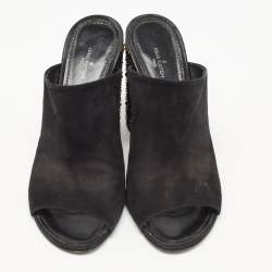 Louis Vuitton Black Suede Embellished Block Heel Open Toe Mules Size 41