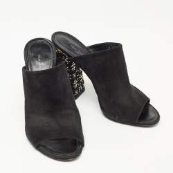 Louis Vuitton Black Suede Embellished Block Heel Open Toe Mules Size 41