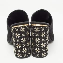 Louis Vuitton Black Suede Embellished Block Heel Open Toe Mules Size 41