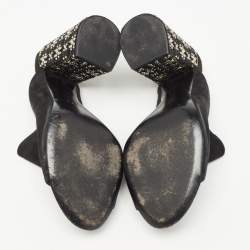 Louis Vuitton Black Suede Embellished Block Heel Open Toe Mules Size 41