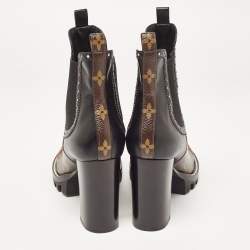Louis Vuitton Black/Brown Leather and Monogram Canvas Ankle Boots Size 38.5