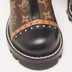 Louis Vuitton Black/Brown Leather and Monogram Canvas Ankle Boots Size 38.5