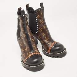Louis Vuitton Black/Brown Leather and Monogram Canvas Ankle Boots Size 38.5