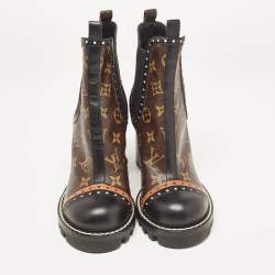 Louis Vuitton Black/Brown Leather and Monogram Canvas Ankle Boots Size 38.5