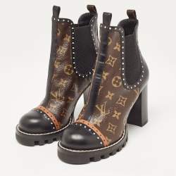 Louis Vuitton Black/Brown Leather and Monogram Canvas Ankle Boots Size 38.5