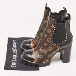 Louis Vuitton Black/Brown Leather and Monogram Canvas Ankle Boots Size 38.5