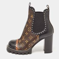 Louis Vuitton Black/Brown Leather and Monogram Canvas Ankle Boots Size 38.5