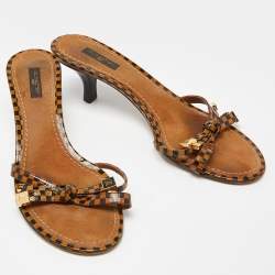 Louis Vuitton Two Tone Damier Ebene Patent Leather Knotted Bow Slide Sandals Size 39