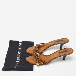Louis Vuitton Two Tone Damier Ebene Patent Leather Knotted Bow Slide Sandals Size 39