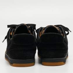 Pre Owned Louis Vuitton Black/Brown Calf Hair and Suede Low Top Sneakers Size 38.5