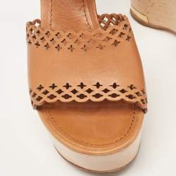مملوكة مسبقًا Louis Vuitton Brown Leather Wedge Ankle Strap Sandals Size 39