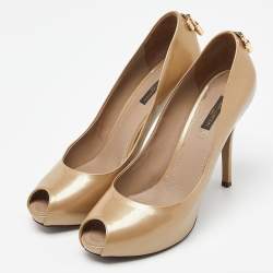 مملوكة مسبقًا Louis Vuitton Beige Patent Leather Oh Really! Platform Peep Toe Pumps Size 40