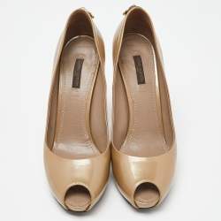 مملوكة مسبقًا Louis Vuitton Beige Patent Leather Oh Really! Platform Peep Toe Pumps Size 40