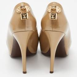 مملوكة مسبقًا Louis Vuitton Beige Patent Leather Oh Really! Platform Peep Toe Pumps Size 40
