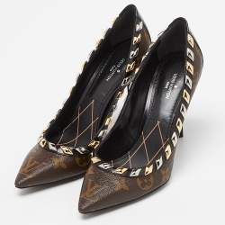 Pre Owned Louis Vuitton Brown Monogram Canvas and Leather Trim Eldorado Pointed Toe Pumps Size 36