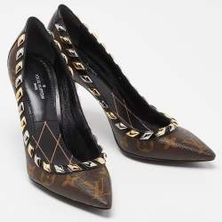 Pre Owned Louis Vuitton Brown Monogram Canvas and Leather Trim Eldorado Pointed Toe Pumps Size 36