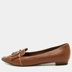 Pre Owned Louis Vuitton Brown Leather Ballet Flats Size 35.5