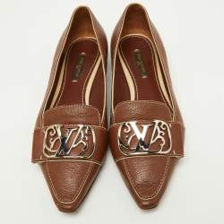 Pre Owned Louis Vuitton Brown Leather Ballet Flats Size 35.5