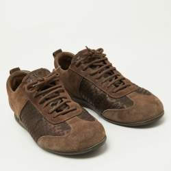 Louis Vuitton Brown Textured Suede and Monogram Fabric Low Top Sneakers Size 39.5