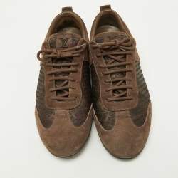 Louis Vuitton Brown Textured Suede and Monogram Fabric Low Top Sneakers Size 39.5