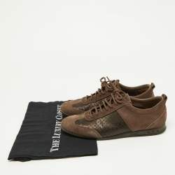 Louis Vuitton Brown Textured Suede and Monogram Fabric Low Top Sneakers Size 39.5