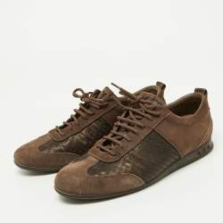 Louis Vuitton Brown Textured Suede and Monogram Fabric Low Top Sneakers Size 39.5