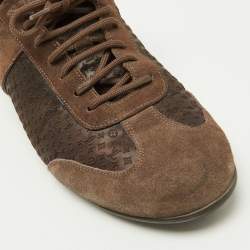 Louis Vuitton Brown Textured Suede and Monogram Fabric Low Top Sneakers Size 39.5