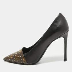 Louis Vuitton Brown/Black Monogram Canvas and Leather Pointed Toe Pumps Size 38.5