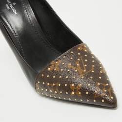 Louis Vuitton Brown/Black Monogram Canvas and Leather Pointed Toe Pumps Size 38.5