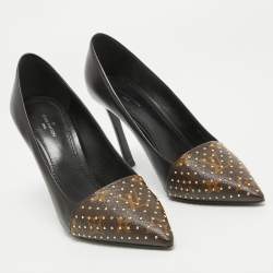 Louis Vuitton Brown/Black Monogram Canvas and Leather Pointed Toe Pumps Size 38.5