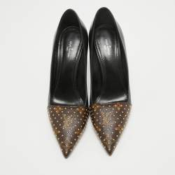 Louis Vuitton Brown/Black Monogram Canvas and Leather Pointed Toe Pumps Size 38.5