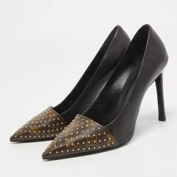 Louis Vuitton Brown/Black Monogram Canvas and Leather Pointed Toe Pumps Size 38.5