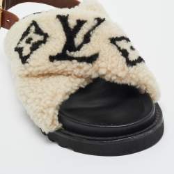 مملوكة مسبقًا Louis Vuitton White/Brown Fur and Leather Slingback Flat Sandals Size 39