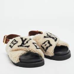 مملوكة مسبقًا Louis Vuitton White/Brown Fur and Leather Slingback Flat Sandals Size 39