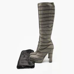 Louis Vuitton Grey Croc Embossed Leather Platform Knee Length Boots Size 36.5