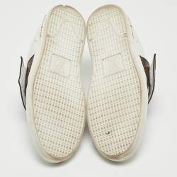 Louis Vuitton White/Brown Leather and Monogram Canvas Logo Strap Frontrow Sneakers Size 40