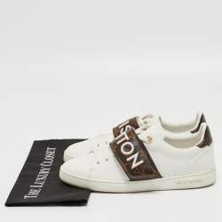 Louis Vuitton White/Brown Leather and Monogram Canvas Logo Strap Frontrow Sneakers Size 40