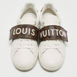 Louis Vuitton White/Brown Leather and Monogram Canvas Logo Strap Frontrow Sneakers Size 40
